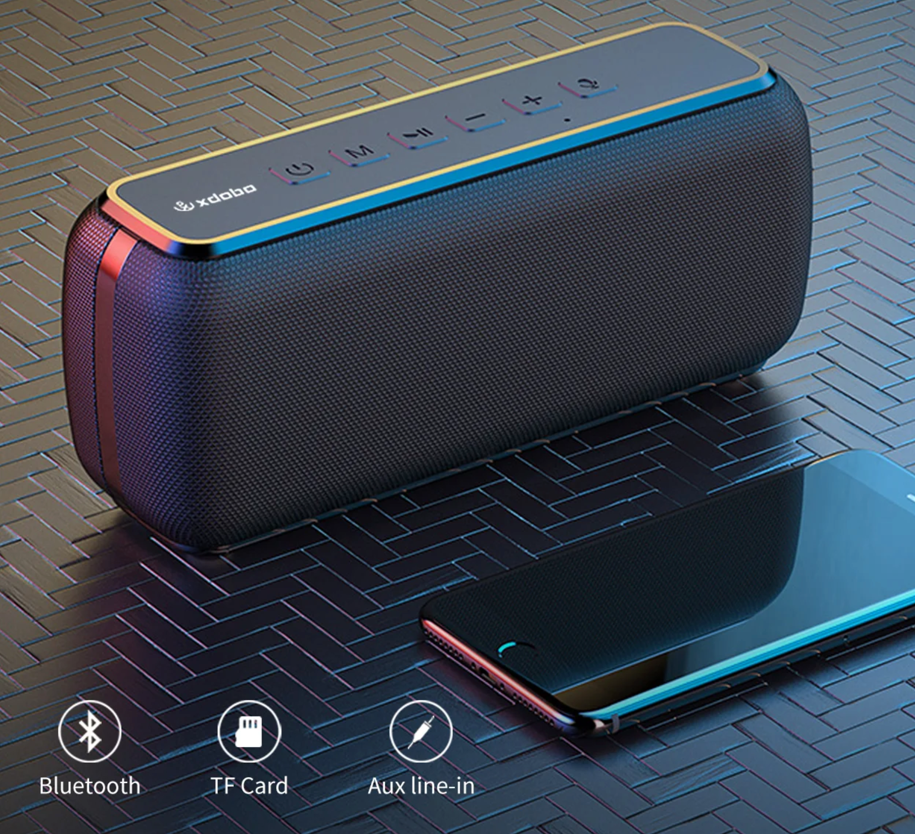 Coluna XDOBO X8 Bluetooth - Portátil, 60W, Subwoofer, Impermeável, 6600mAh, TWS, Suporte TF e AUX Coluna XDOBO X8 Bluetooth - Portátil, 60W, Subwoofer, Impermeável, 6600mAh, TWS, Suporte TF e AUX